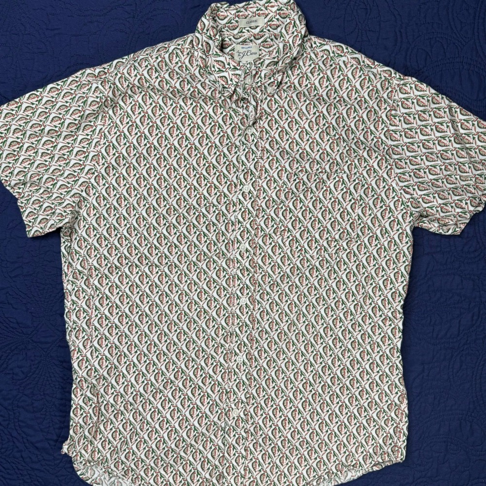 J.Crew Mens Medium Classic 100% Linen Short Sleeve Button Down Shirt Floral